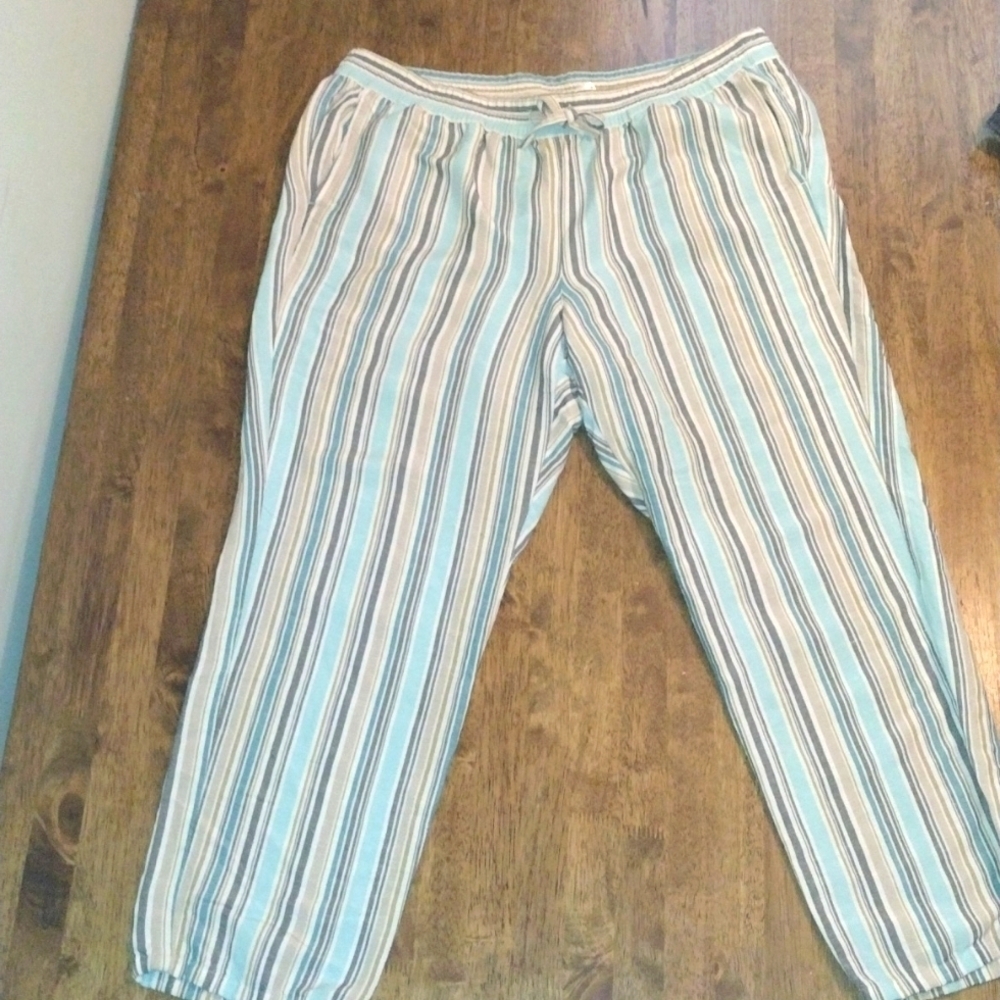 J Jill Linen Blend Striped Ankle Pants MP
